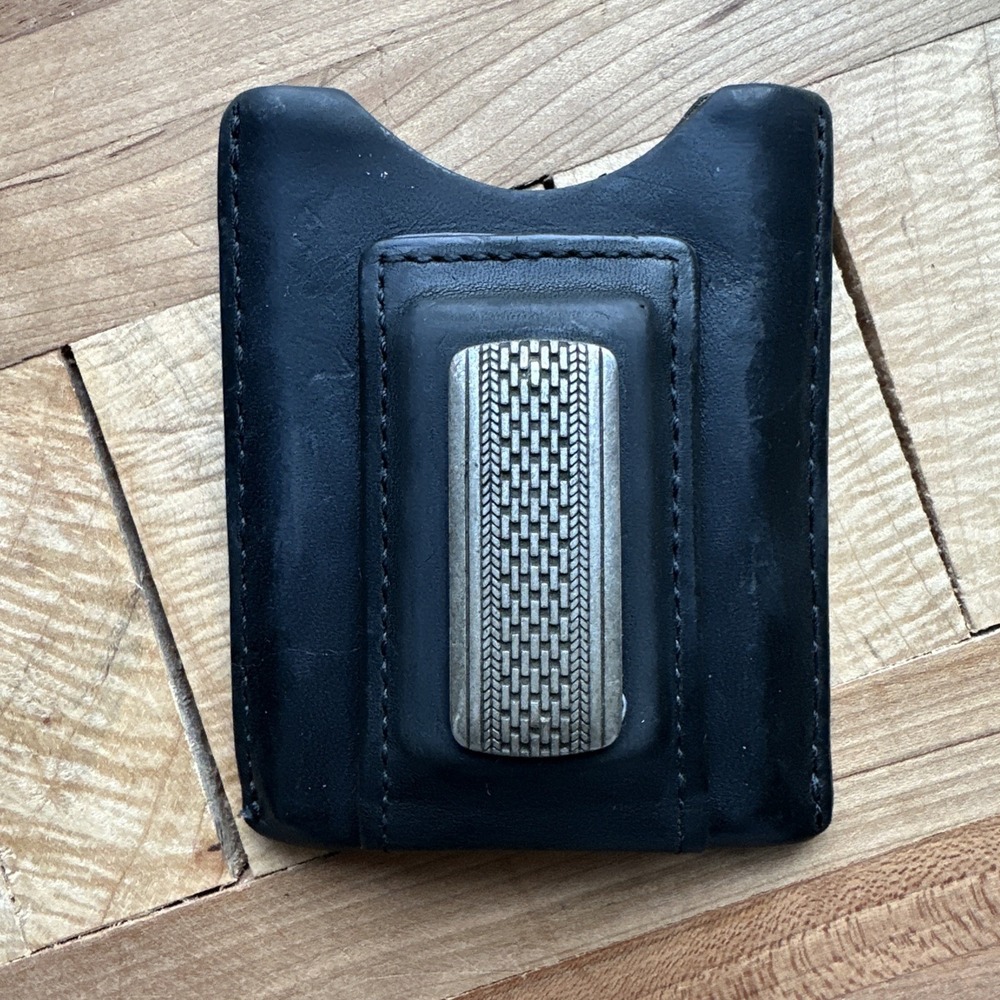 Brighton Salina  Black Leather Money Clip 3.3 Inch Pocket Wallet Silverplate